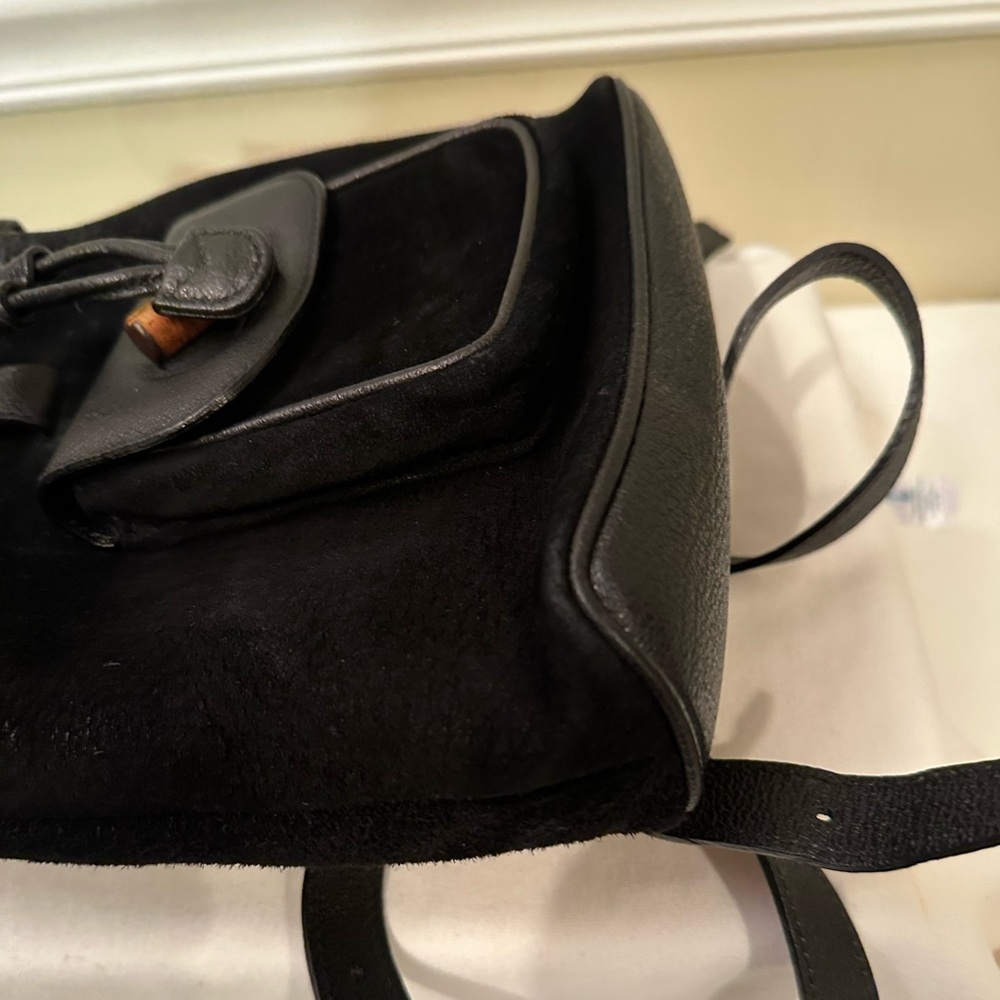 Gucci vintage authentic bamboo black suede small backpack with COA - Picture 14 of 16